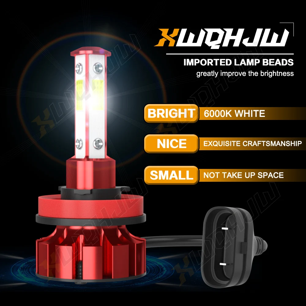 

XWQHJW 2PCS Car lights H11 Super Bright LED Headlights High Low Beam Fog Light Bulb White Minisize Car accsesories