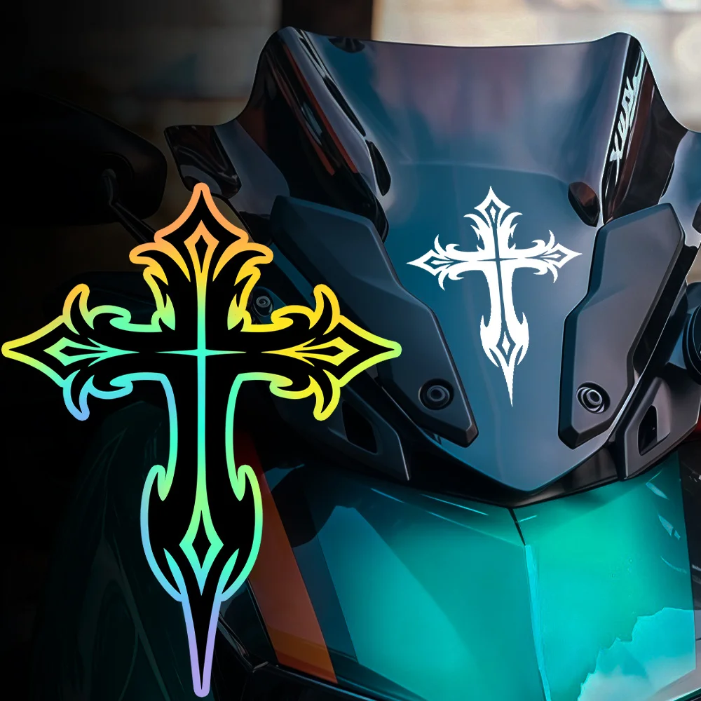 1PC Ornate Gothic Cross Waterproof Vinyl Decal for Motorcycle Windscreen Car Window Helmet