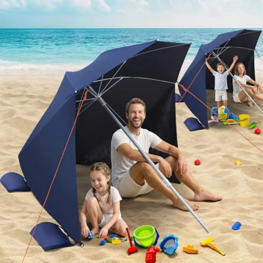 

Beach Shelter Umbrella, 2Pack UPF 50+ polyester canopy, black/silver, windproof rainproof dual-side shelter panel for beach, ca