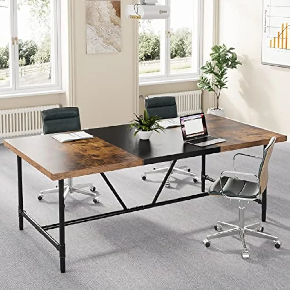 

Meeting Table Conference Room Tables with Pipe Metal Frame, Rectangle Training Seminar Table Computer Desk for Home Office