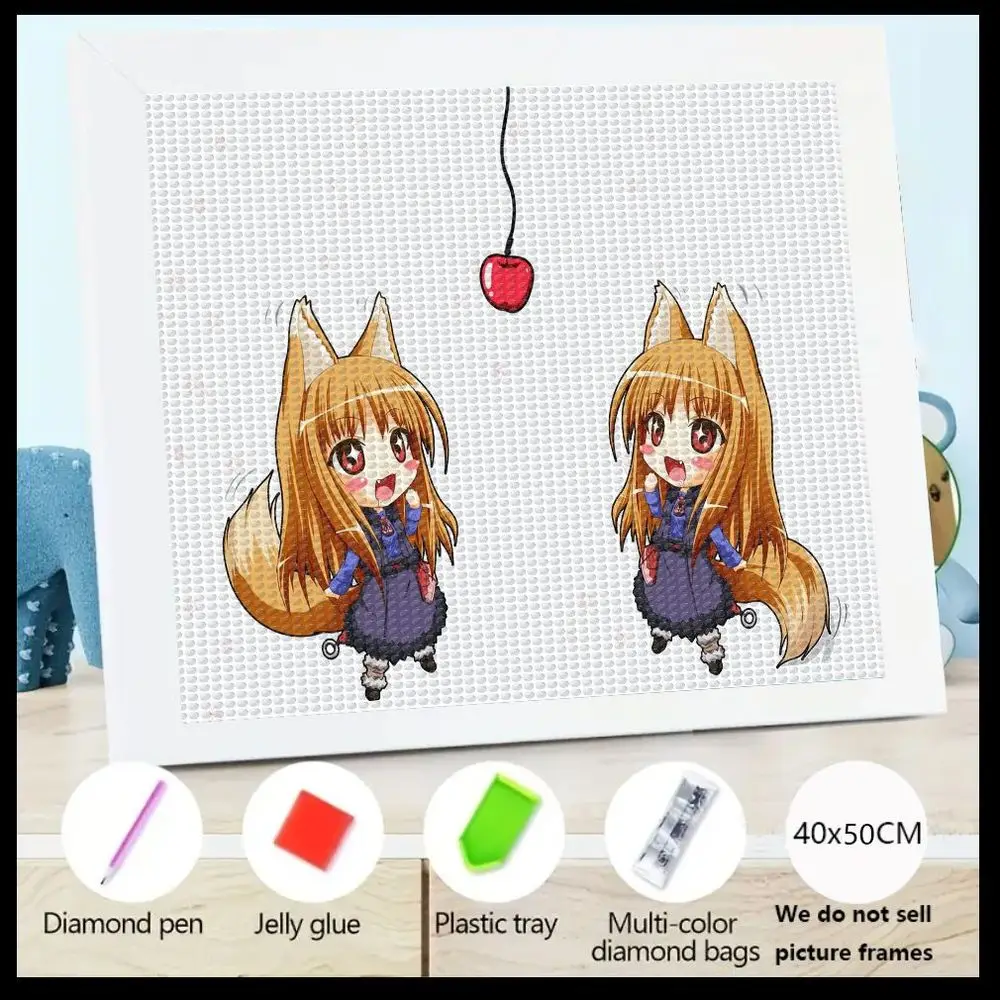 

Набор 5D алмазной живописи для детей, 40x50 см, милые чиби, аниме, лисьи уши, девочки с длинными оранжевыми волосами, сделай сам, полная дрель, кристаллическое искусство