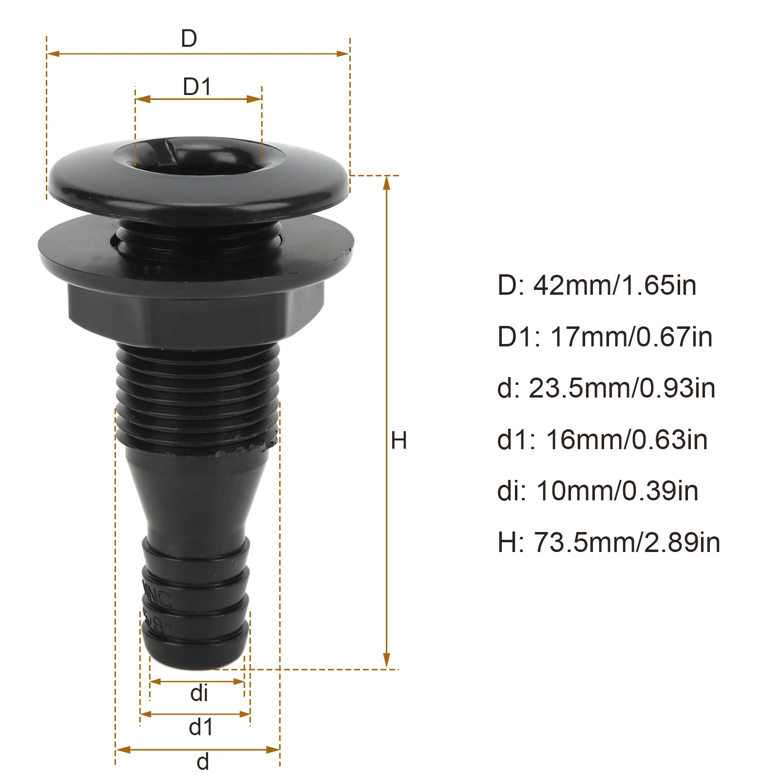 5/8in Thru Romp Fitting Rechte Abs Slagvastheid Slang Connector Accessoire Voor Boten Mariniers