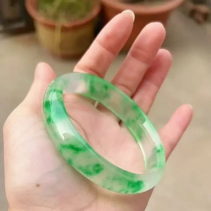 Pulsera de jade de flor flotante verde claro de espuma de agua de hielo alta, pulsera de cuarcita de hielo de jadeíta Pingti Dulong