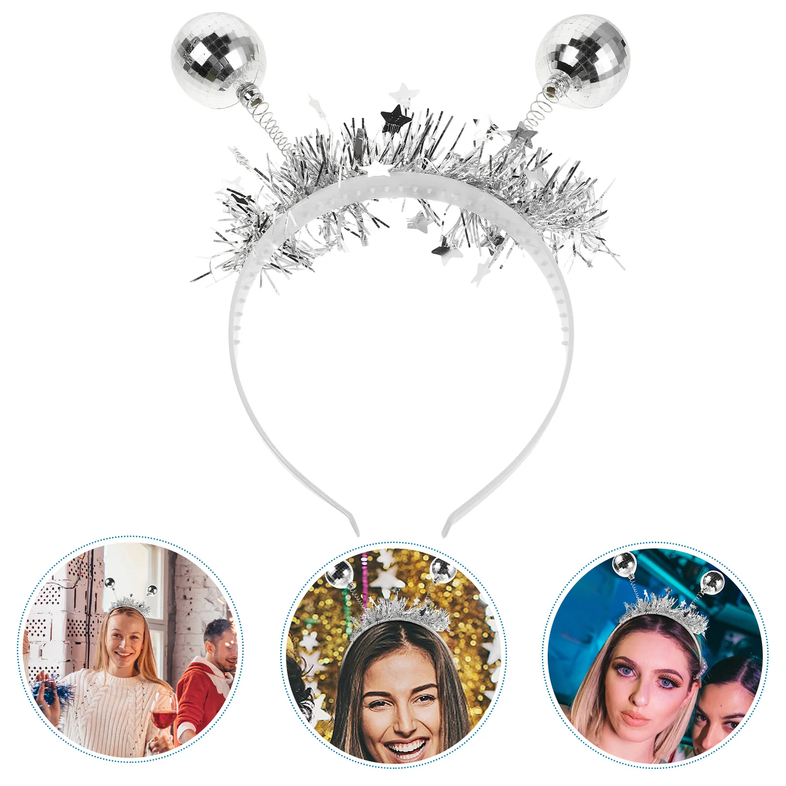 Diadema de bola de discoteca, disfraces de Cosplay para mujer, accesorios para el cabello, accesorios de maquillaje, señorita de plástico plateado