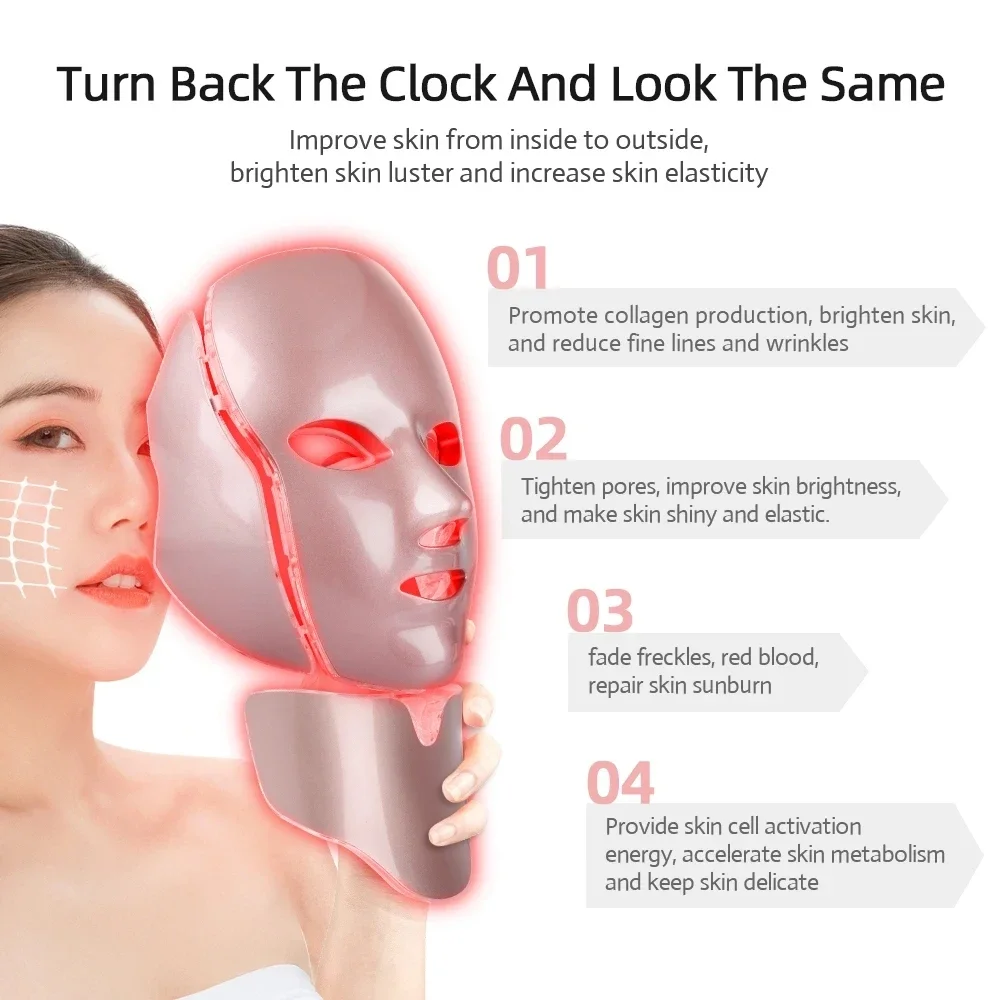 Seven color LED Color Light Mask nuque Beauty Mask photon rajeunissement de la peau acné Light Spot Quantum sr outil de bea