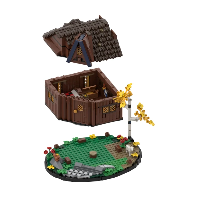 Medieval Autumn Cottage MOC Building Blocks Rustic Fall Country House Model DIY Brick Set Desktop Collectible Display