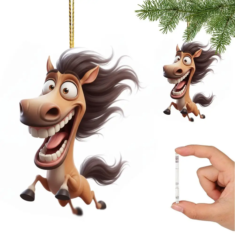 Big Mouth Horse Rearview Mirror Pendant, Car Decoration Accessories Cute,Realistic Animal Hanging Ornament for Auto Interior