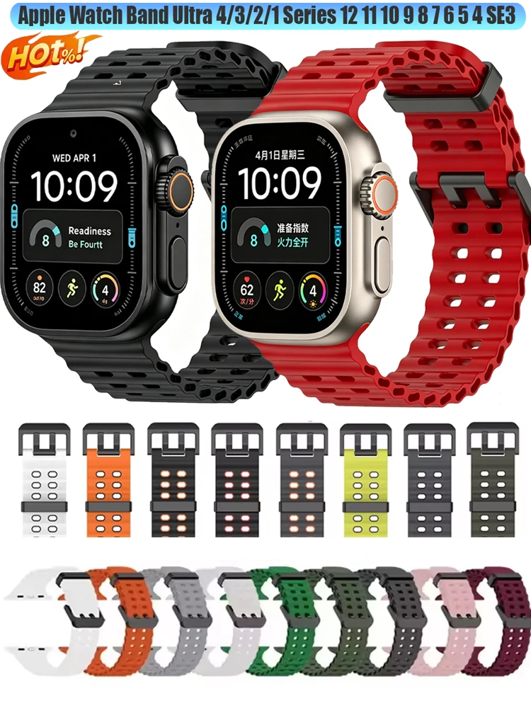 Ocean Silikonarmband für Apple Watch Band Ultra 4/3/2/1 49mm Serie 12 11 10 46mm Komfortables Armband IWatch 9 8 7 6 5 4 SE 45/44mm – Detail 1