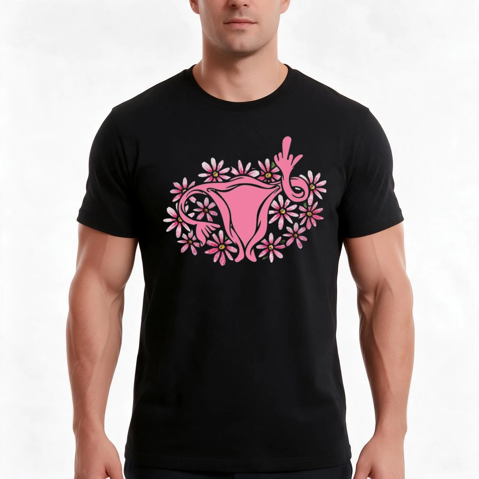 Middle Finger Uterus,funng girls, T-Shirt, Summer Casual Cotton Tee, Oversized Streetwear Tops, Vintage Graphic Print