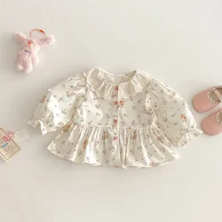 Cute Girls Sping Shirt 2025 Korean Children's Lace Collar Long Sleeve Blouses 0-5T Kids Casual Outwear Tops