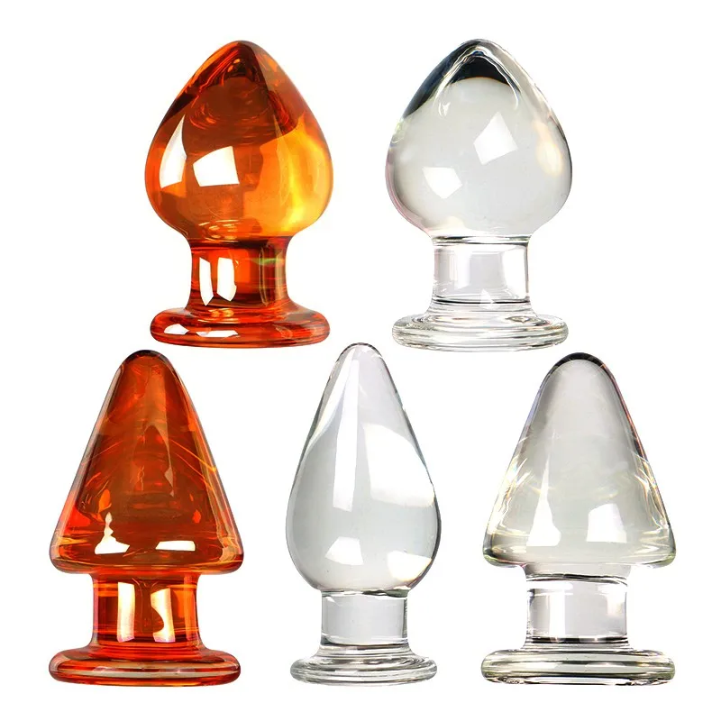 

VaHppy Glass Anal Plugs Large 5.5cm Transparent/Golden SM BDSM Adult Sex Toys Unisex Lesbian Gay Anal Masturbator Stimulation