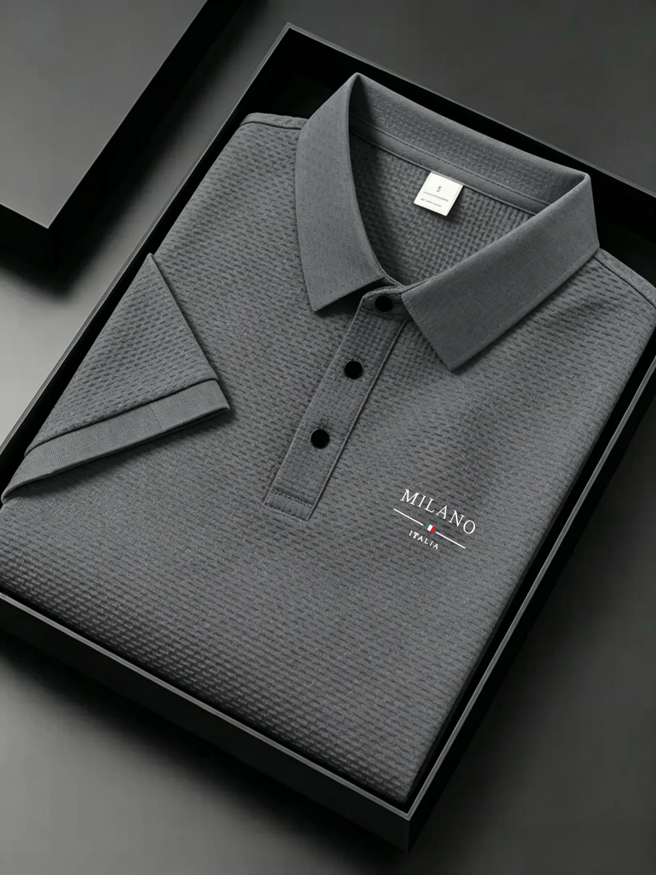 Men's Milano Italia Letter Jacquard Polo Shirt Breathable Quick Dry Casual Business Daily Short Sleeve Top