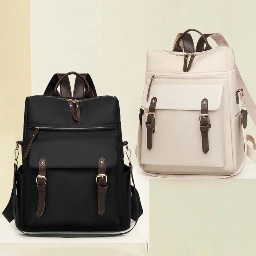 

Elegant Soft Nylon Backpack Multi-pockets Magnetic Buckle Large Capacity School Bag Crossbody Pouch Multi-purpose