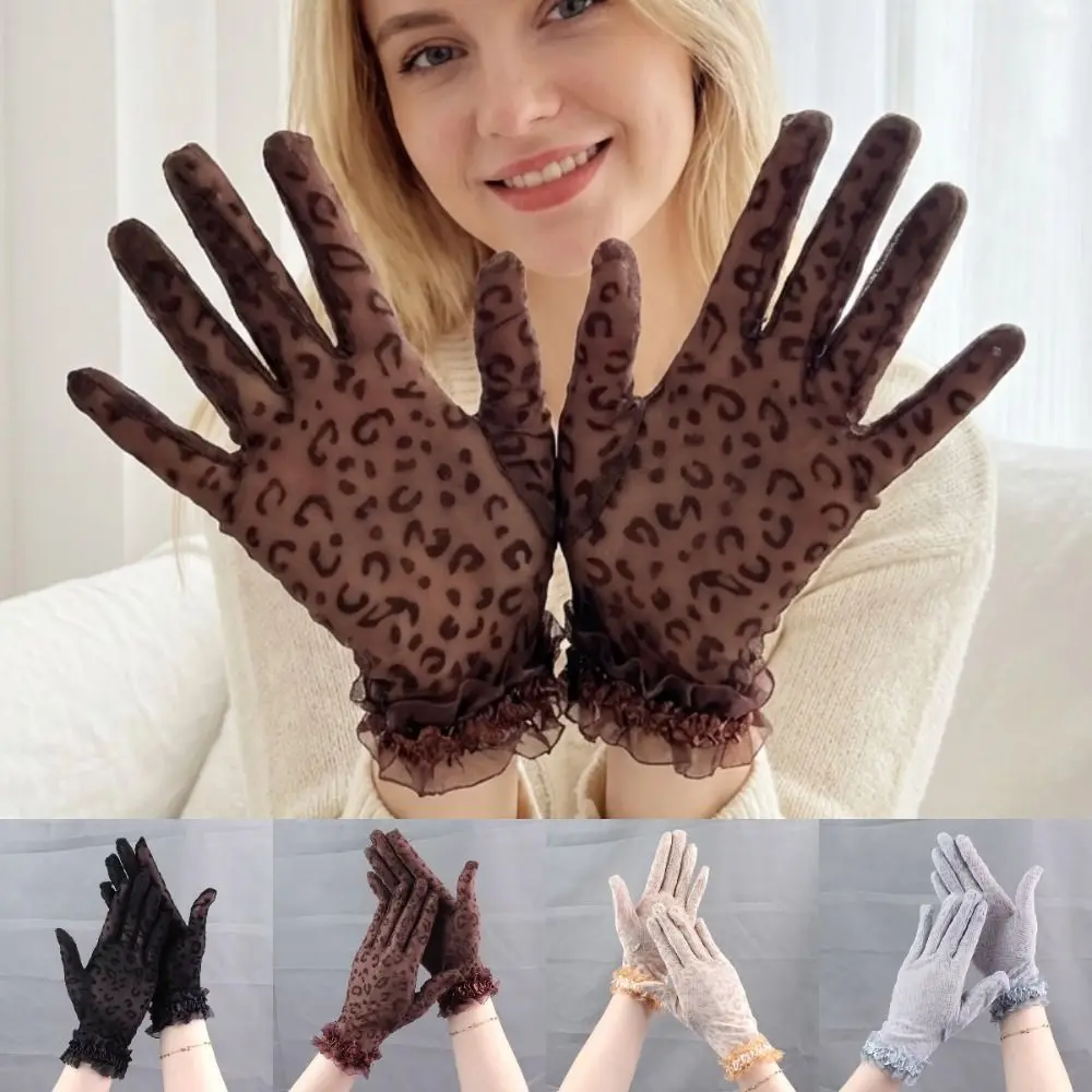 Leopard Print Women's Summer Gloves Breathable Sun Protection Lace Gloves Thin 5 Fingers Party Gloves Spring Summer Outdoor