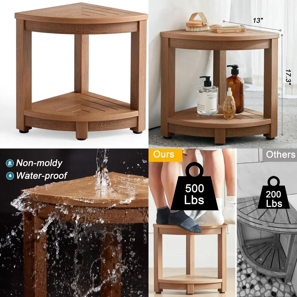 

Adjustable Waterproof Shower Stool for Leg Shaving, Brown Poly Lumber Plastic Bench Seat with Non-Slip Feet