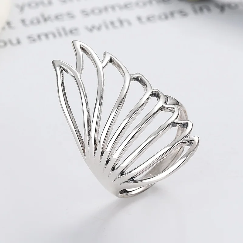 Image of 925 Sterling Silber Ringe für Frauen, Vintage, handgefertigt, verstellbar, Retro-Ring mit großem Flügel, modisches Damen-Bijoux-Geschenk