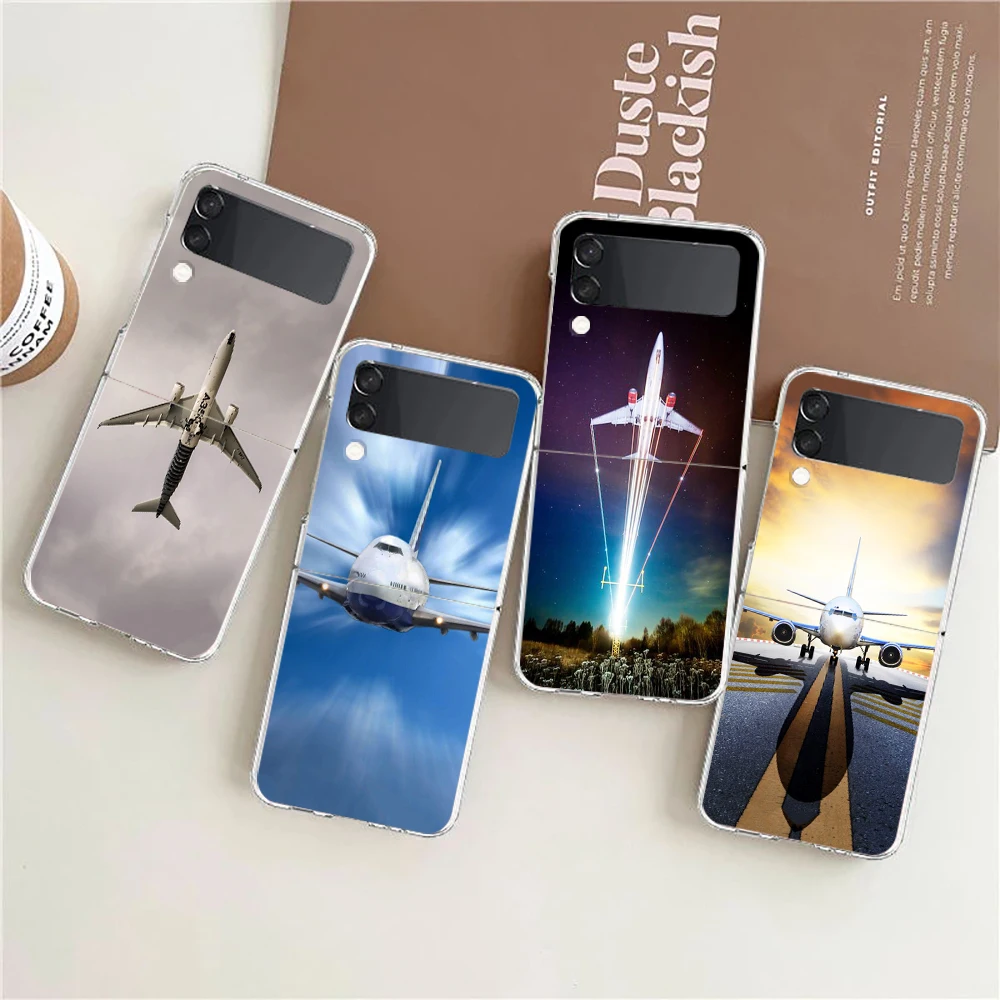 Aircraft Plane Airplane Hard PC Phone Case For Samsung Galaxy Z Flip 6 5 4 Transparent ShockProof Cover for Samsung Z Flip 3 Bag