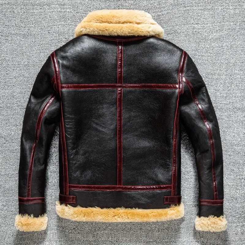 Classic warm lapel thickened fur one-piece lambskin men's leather