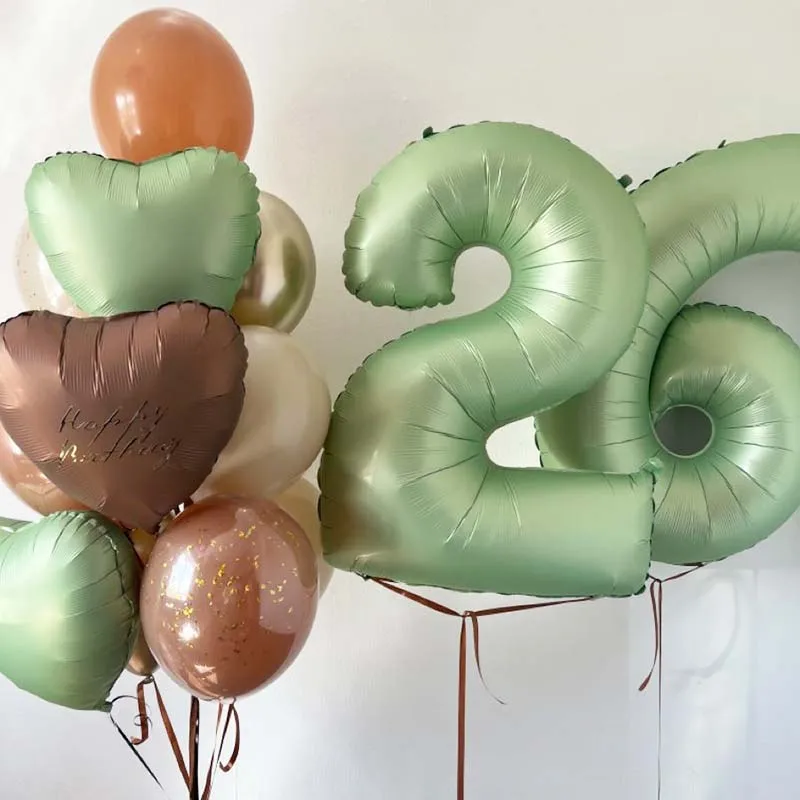 32 Zoll cremefarbene Karamell-Olivgrüne olivgrüne Folienballons 0 1 2 3 4 5 6 7 8 9 Kugeln Hochzeit Geburtstag Party Dekor Babyparty – Detail 14