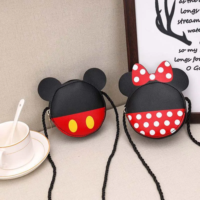 תיק כתף מעוגל לילדים מיקי PU תיק מסרנג'ר חמוד לילדים מפתחות כיס כסף נסיכה מיני תיק צד