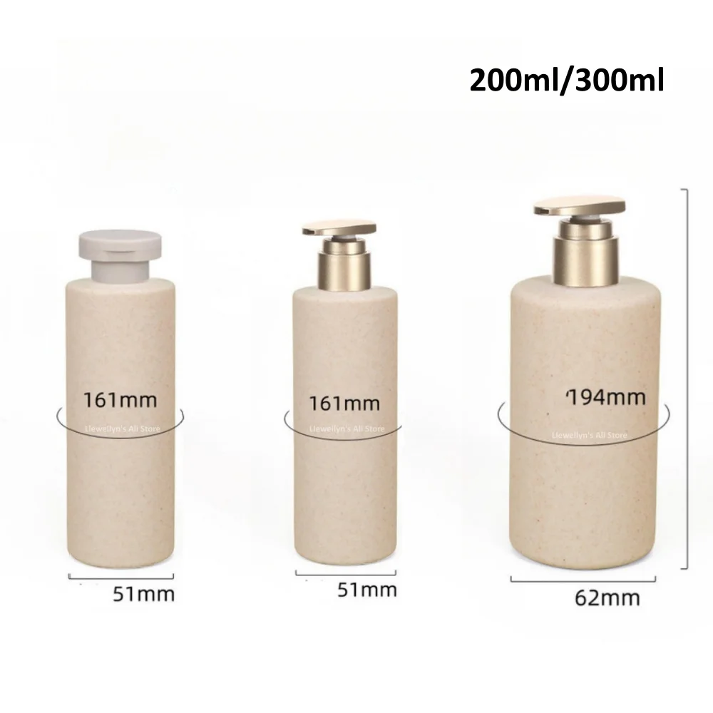 Garrafas plásticas da bomba do champô, distribuidor, recipiente do curso para o armazenamento do banheiro, reciclado, biodegradável, palha do trigo, loção, 250 ml, 300ml