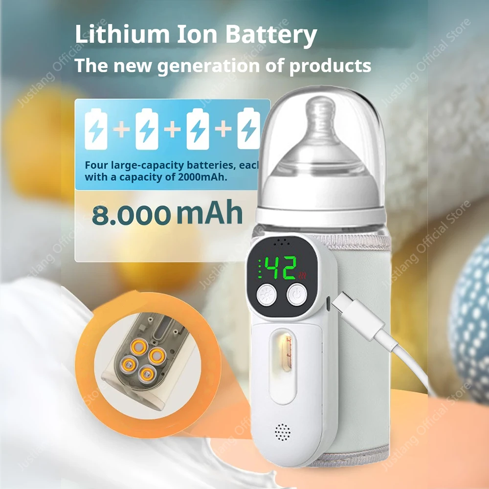 JUSTLANG умная грелка для детских бутылочек с голосовым управлением, 7 уровня нагрева, 8000 мАч, многофункциональная грелка для грудного молока, точная температура