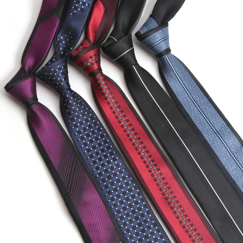Men Tie Luxury Fashion Jacquard 6cm Black Red Necktie Plaid Patchwork Male Skinny Party Business Tie Shirt Suit Accessory Gift