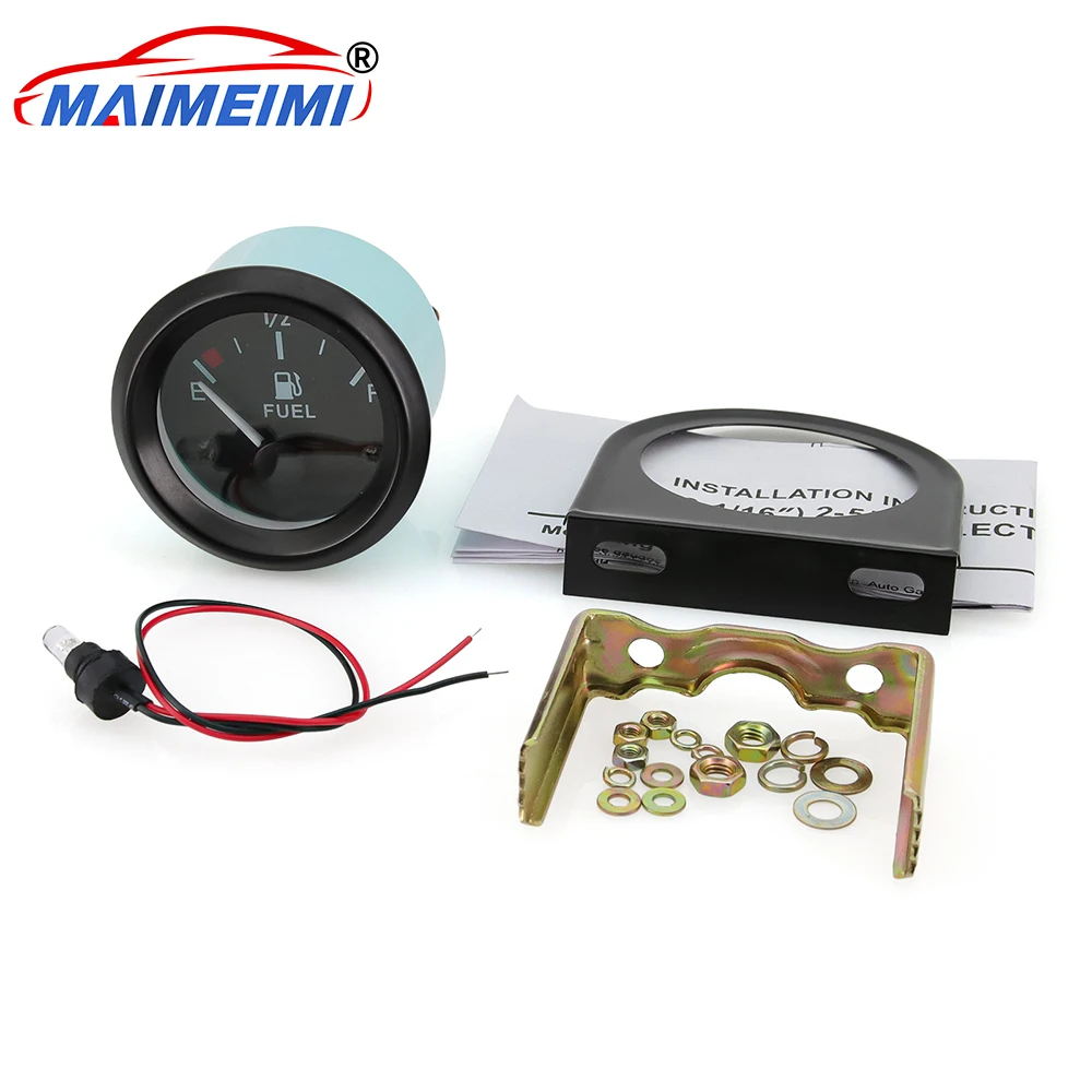 

12V Pointer Gauge 52mm Fuel Level Gauge Car Vehicle Meter White LED Light Black Shell for 4/6/8 Cylinder Cars