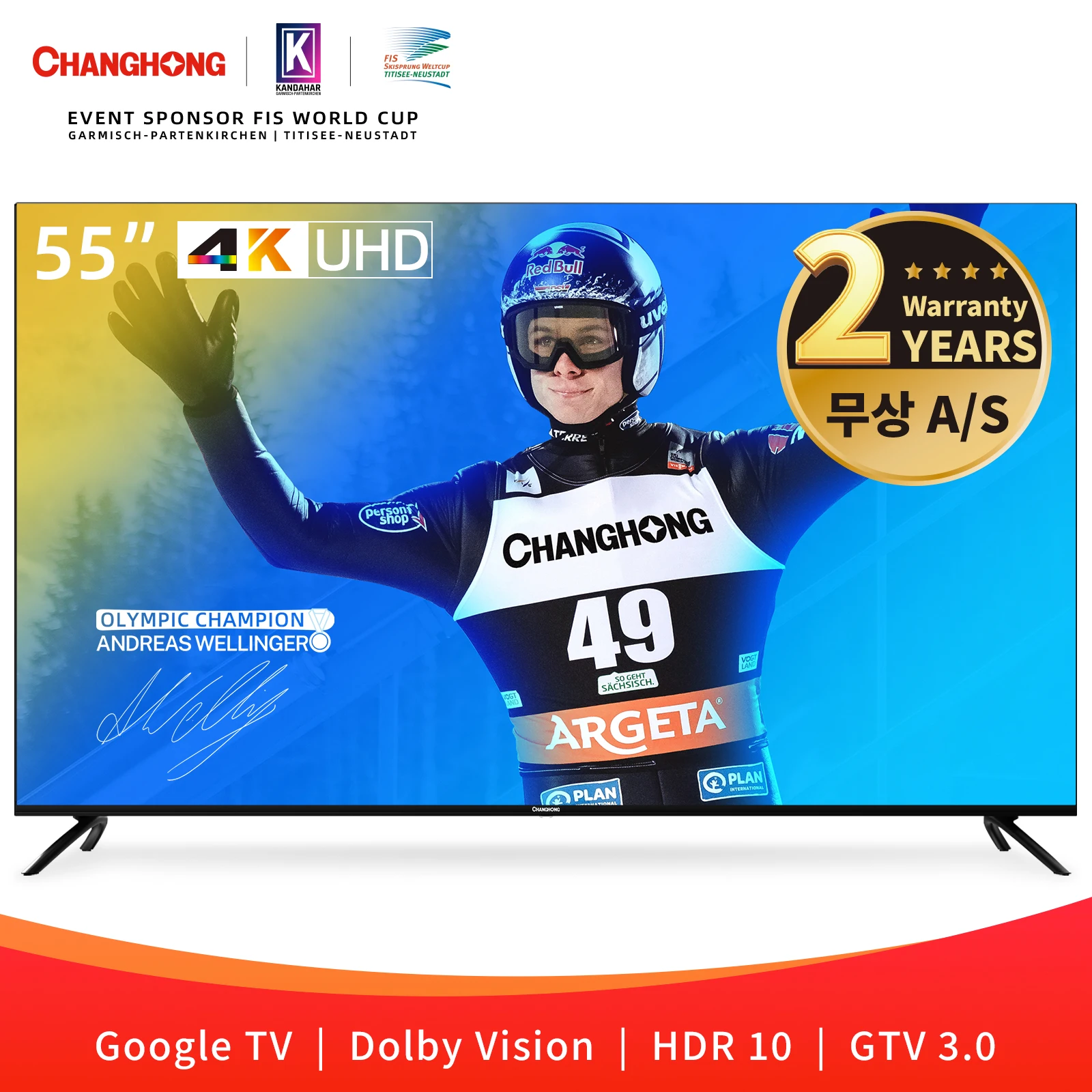 CHANGHONG Changhong G7L 55 inch 139cm 4K UHD U55G7L Google TV HDR Smart LED TV TV Stand Wall-mounted TV