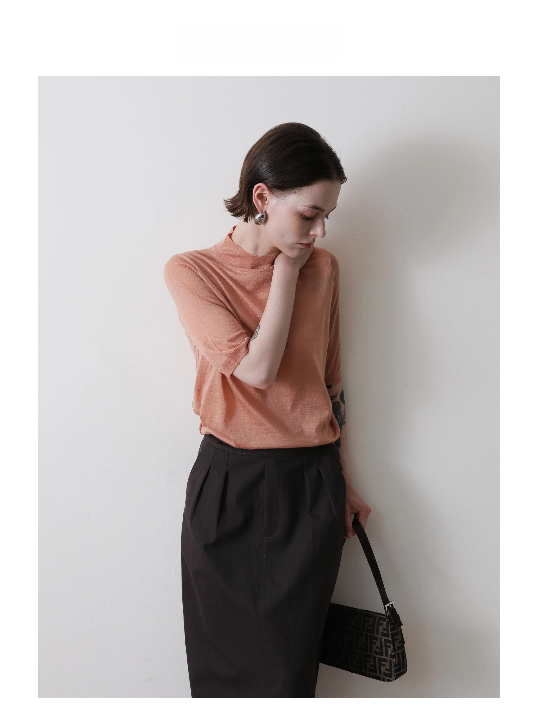 

3HLADY Ранняя осень ультратонкий шерстяной трикотаж с высоким воротником и открытым верхом, женский повседневный топ длиной пять четвертей