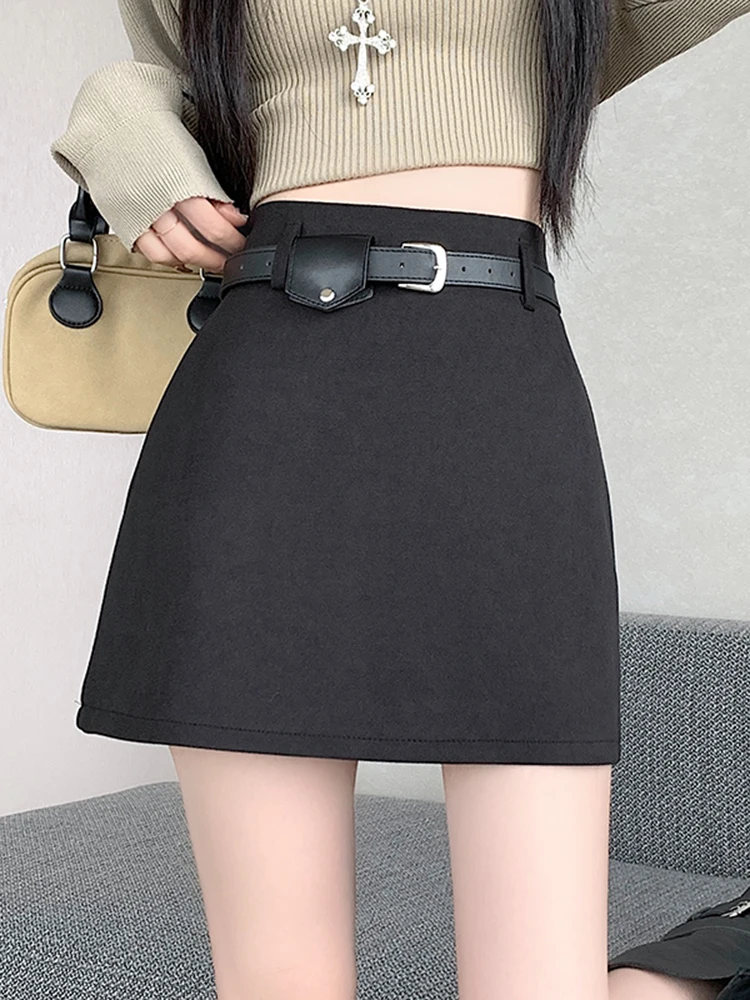 Gonna a Vita Alta Stile A con Cintura per Donna, Casual, Primavera Autunno, Novità, Gonna con Cerniera per Ragazze