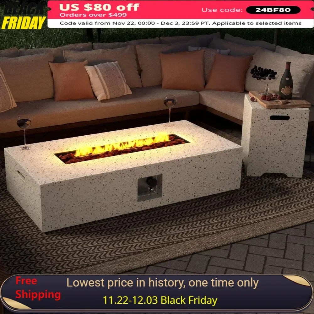 56 Inch Propane Burning Fire Pit，50,000 BTU Fire Pit W Gas Tank Cover Table, Waterproof Cover，Patio Fire Table