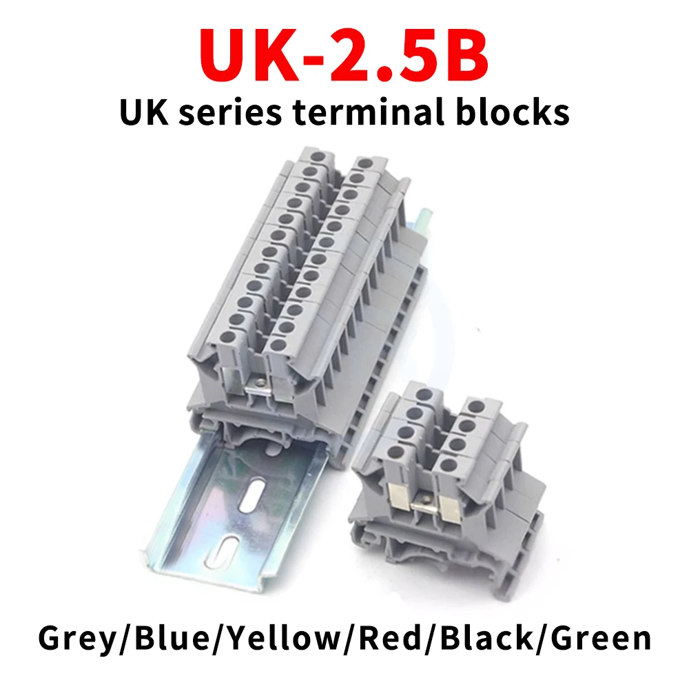(10 pcs) UK2.5B Voltage Terminal Block 2.5mm² Combination Terminal Block Rail-Mounted Connector Flame Retardant