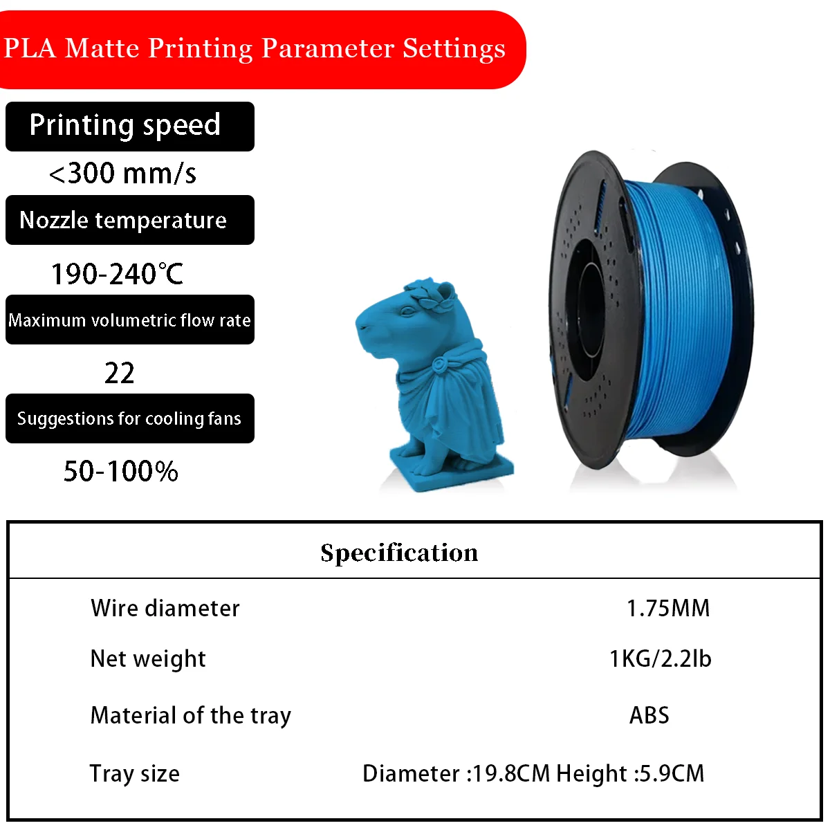 

PLA Matte dark blue 3D printing consumables, ABS material, cost-effective, roller design, continuous printing