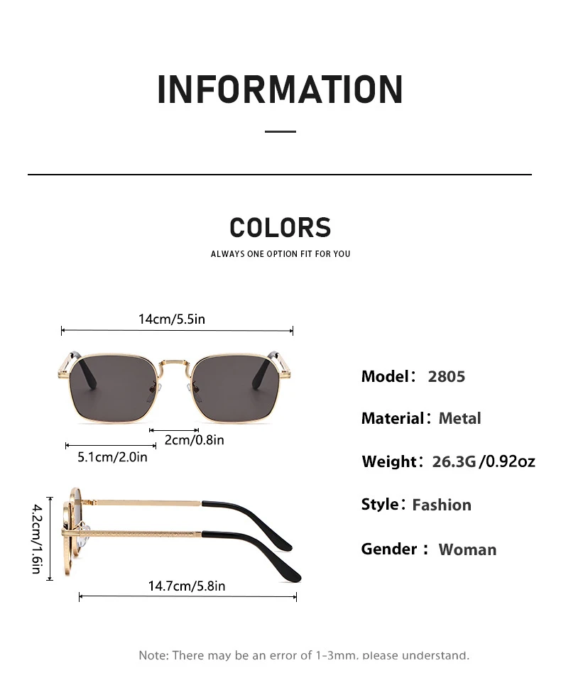 Neue trendige metallische personalisierte vielseitige Herren-Sonnenbrille mit rechteckigen Rahmen im Retro-Stil für Damen 2402 – Detail 7