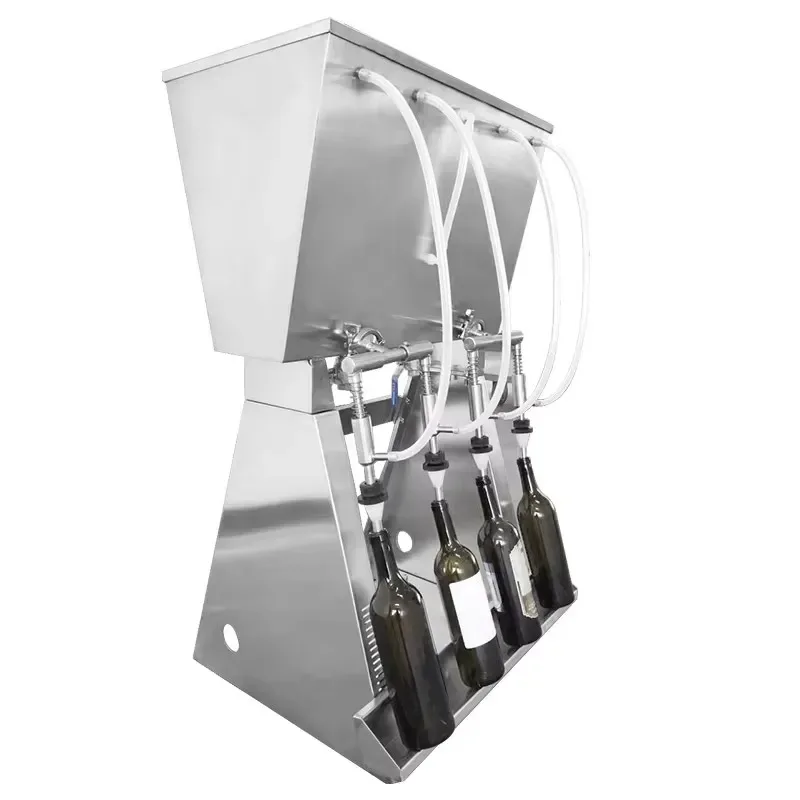 Semi Automatic Siphon 4 s Table Top Bottles Gravity Overflow Liquid Wine Beer Filling Machines With Feeding Pump