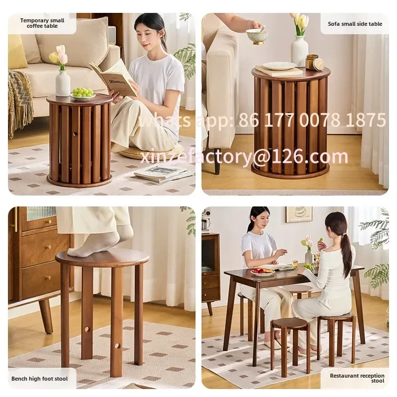 Customizable Natural Bamboo Dining Stool Creative Four in One Round Stools Living Room Stacked Side Table with Mobile Base Moder