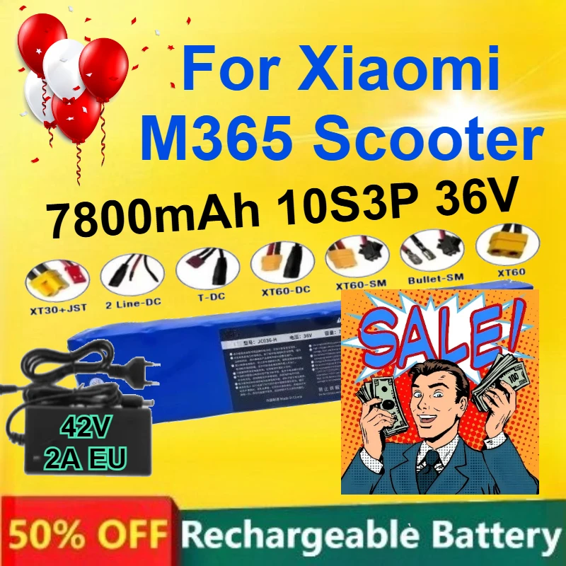 

18650 Lithium Battery Large Capacity 7800mAh 10S3P 36V for Xiaomi M365 Scooter Rechargeable Battery +42V 2A EU Charger