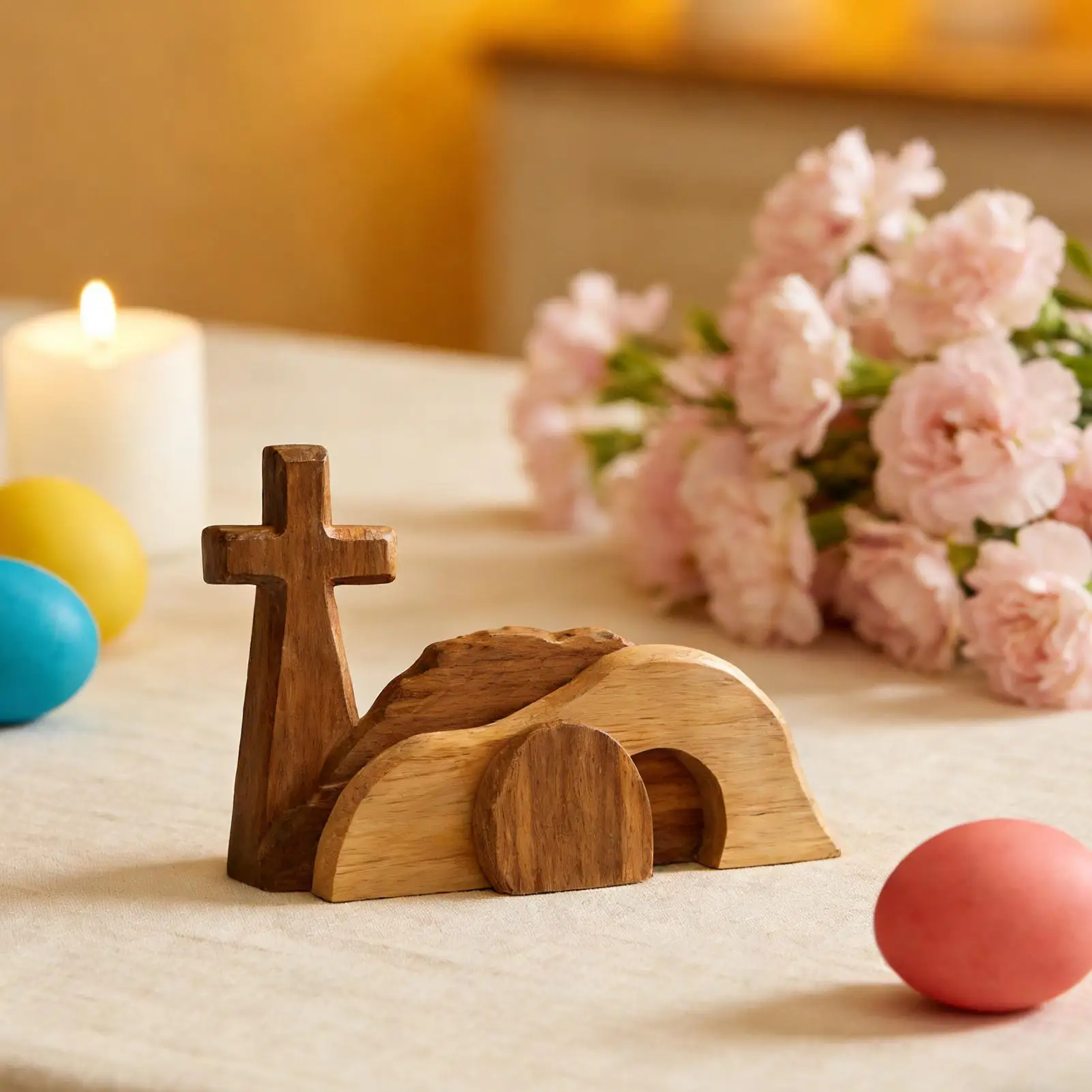 Cross Empty Tomb Easter Scene Deco Wooden Christian Jesus Scene Ornaments Hill Figurine Figurine For Home Church Mantle Shelf