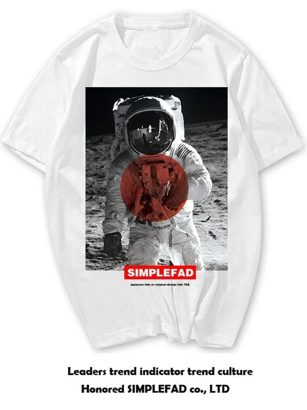 Loose Fit round Neck Short Sleeve T-Shirt Men's Large Size Fashion Brand Printed Astronaut Design Comfortable Cotton Tee