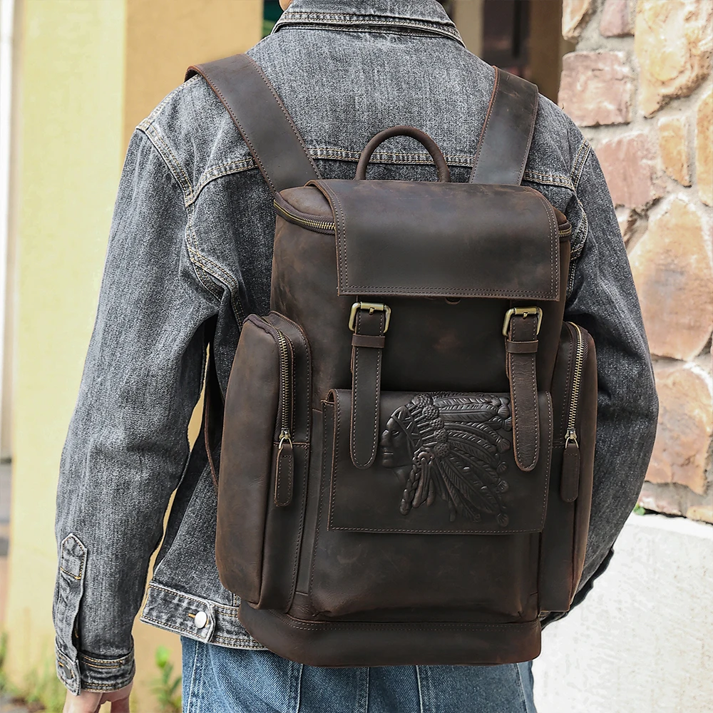 Jogujos echtes Rindsleder Männer 15.6 "Laptop Rucksack große Kapazität Business Camping Reisen Vintage Prägung Tages rucksäcke