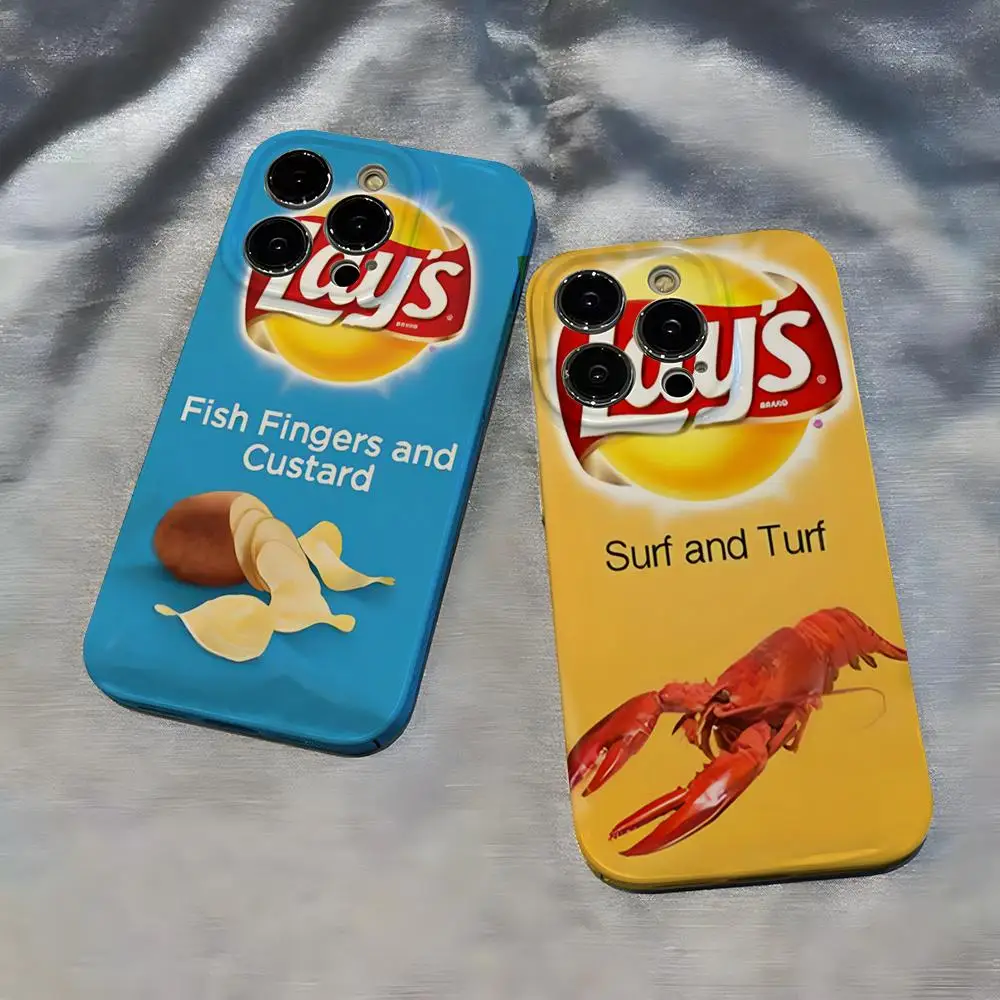 Funda de teléfono Lays y Lux con patatas fritas para IPhone 16, 15, 14, 13, 12, 11 Pro Max, 16 Plus, cubierta de parachoques brillante