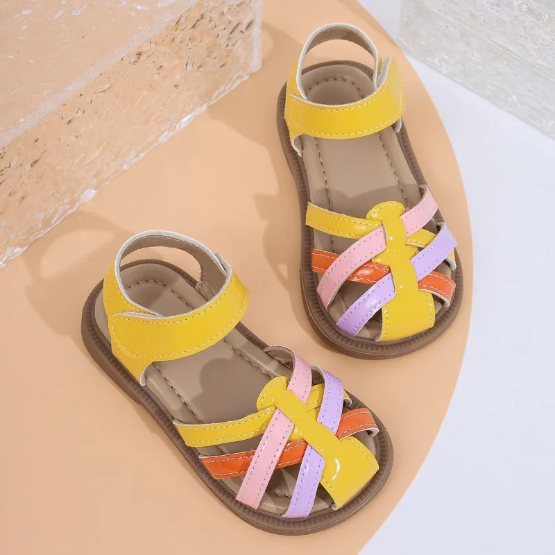 Kids Colorful Closed Toe Roman Sandals, Summer Adjustable Strap Soft Sole Casual Shoes, Non-slip Footwear for Toddler Girls