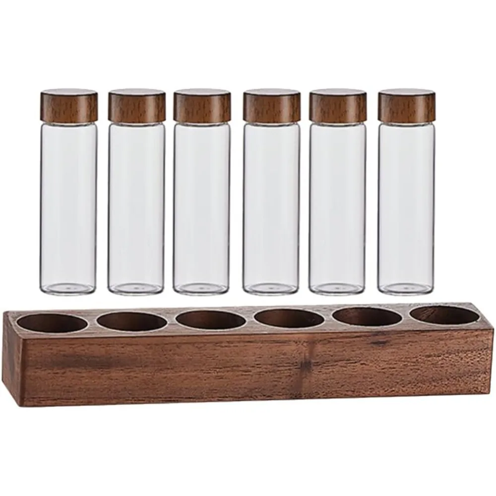 

1 набор герметичных стеклянных трубок для хранения кофейных зерен с деревянной подставкой, компактный дизайн для хранения кофейных зерен и специй свежести