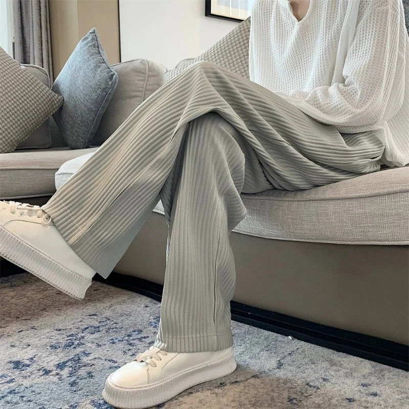 Men's Minimalist Loose Straight Pants Premium Business Casual Trousers Elegant Drape Wide Leg Men Trouser Streetwear