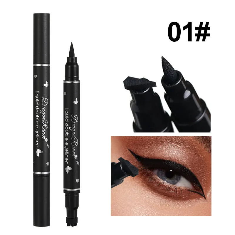 2 In1 Winged Stamp Liquid Eyeliner Pencil Water Proof Fast Dry Double-ended Black Seal Eye Liner Pen Make Up per cosmetici da donna