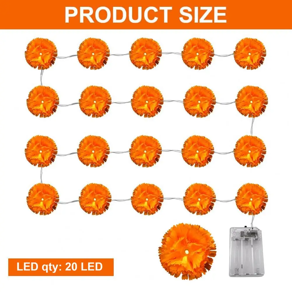 Autumn Thanksgiving Party Decorations Artificial Marigold Flower String Lights Led Cempasuchil Garland Flashing Floral for Dia