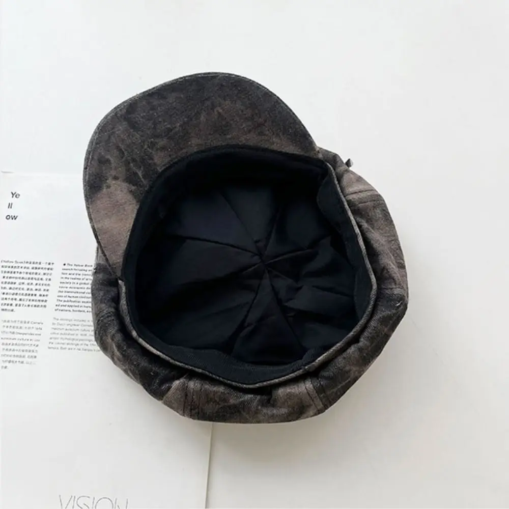 Retro Star Sticker Harajuku Beret Hat Tie-dye Pattern Rivet Design Newsboy Cap Streetwear Accessories Punk Cap Women Fashion