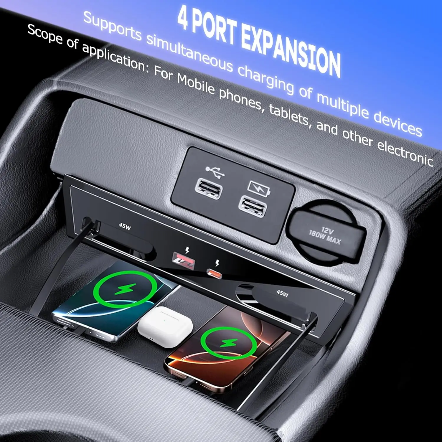 

Car Charger For Honda Civic 2022-2025 4-Port USB Hub Charger for Honda Integra 45W Upgraded Center Console Fast Charging Charger