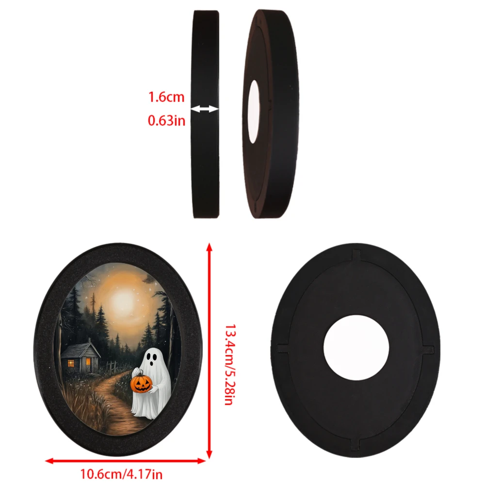 إطار صورة بيضاوي أسود عبر الحدود مع رسم توضيحي لفانوس اليقطين يحمل الأشباح، مناسب لديكور الهالوين، إنشاء بلدي